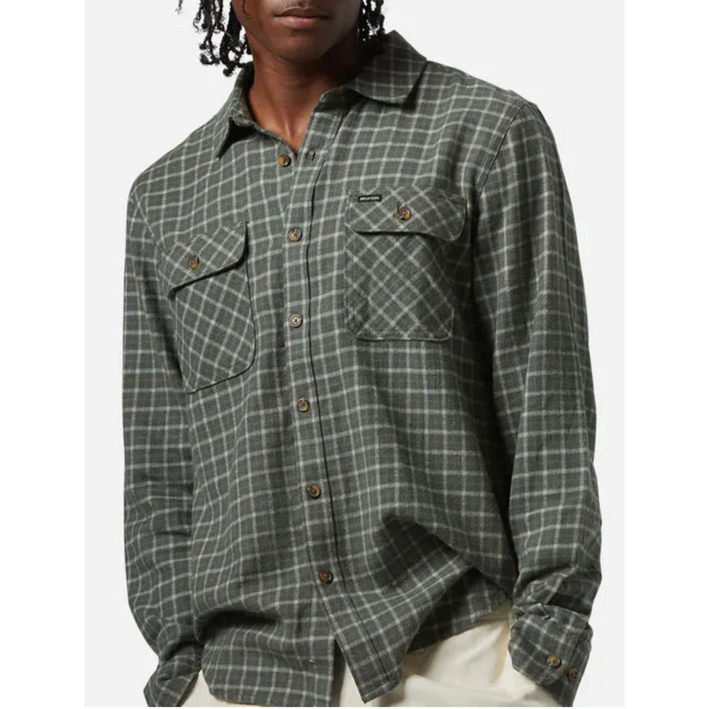 NWT Brixton Bowery LW Soft Flannel Shirt Ivy Green Whitecap Plaid Mens Medium